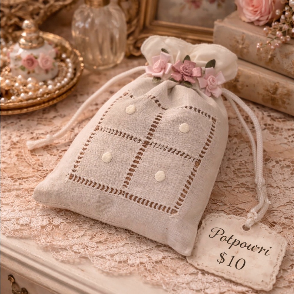Floral Embellished Drawstring Pouch